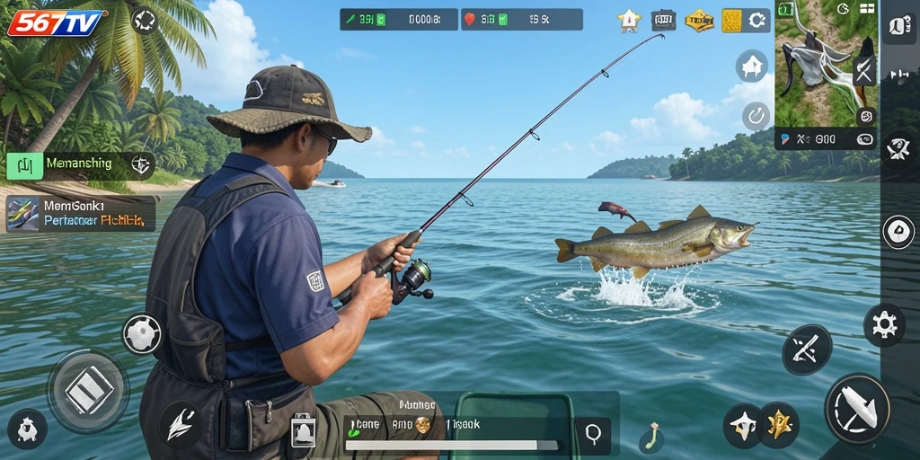 Screenshot utama 567TV menunjukkan gameplay memancing yang menegangkan.