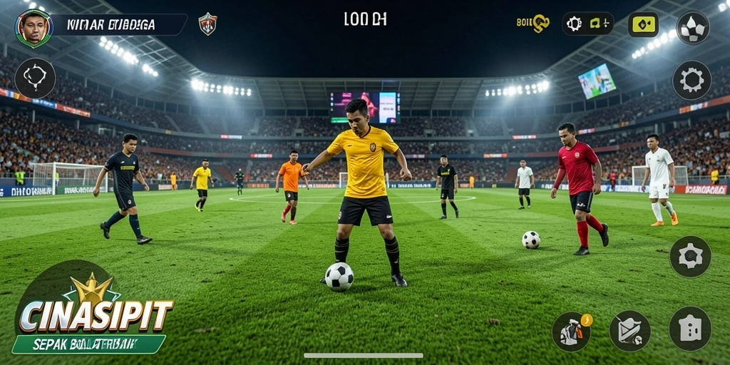 Tampilan utama CINASIPIT yang penuh aksi sepak bola.