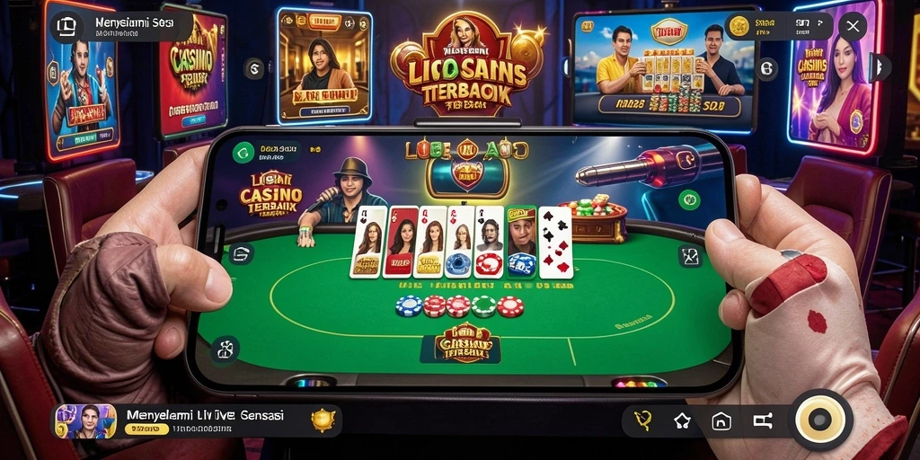 Screenshot gameplay H03 menampilkan dealer langsung dan suasana kasino.