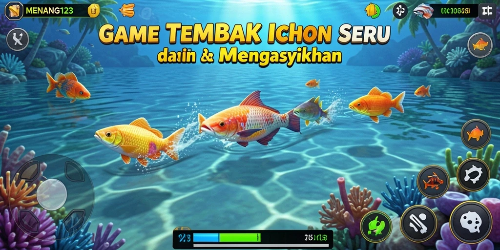 Screenshot dari gameplay <strong>MENANG123</strong> menampilkan aksi tembak ikan yang mendebarkan.