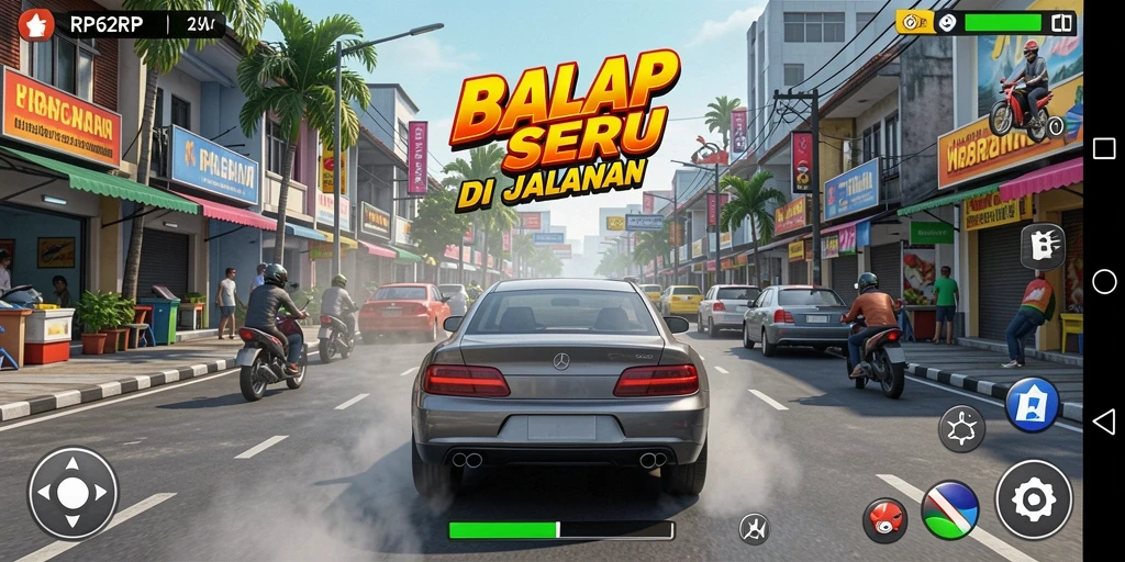 Tangkapan layar utama RP62RP menampilkan aksi balapan yang mendebarkan.