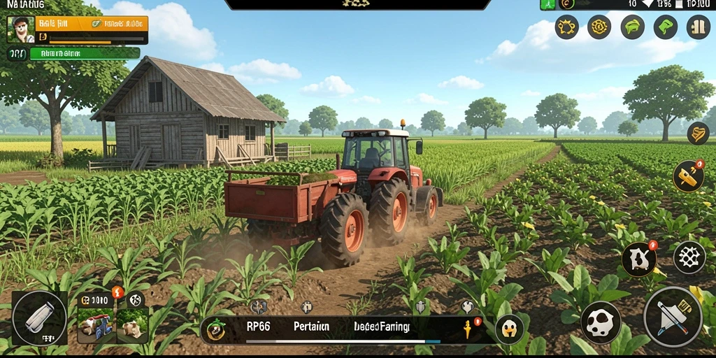 Screenshot gameplay RP66 menampilkan ladang yang subur dengan berbagai tanaman.