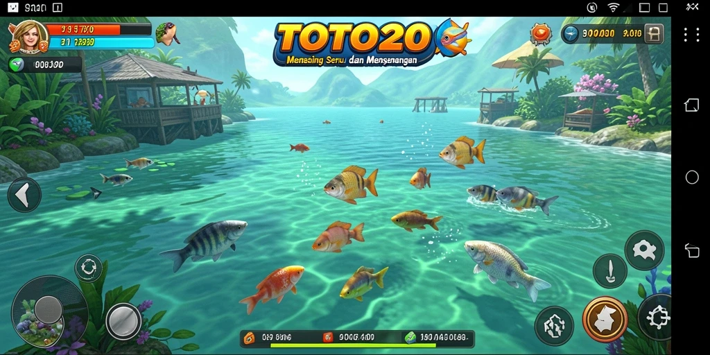 Screenshot gameplay TOTO20 yang menampilkan aksi memancing yang seru.